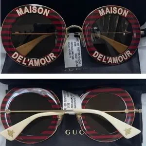 CELEB’S FAV GUCCI MAISON DEL’ AMOUR  ROUND DARK GREEN AND RED STRIPES SUNGLASSES Gucci | Accessories | Celebs Fav Gucci Maison Del Amour  main image 4
